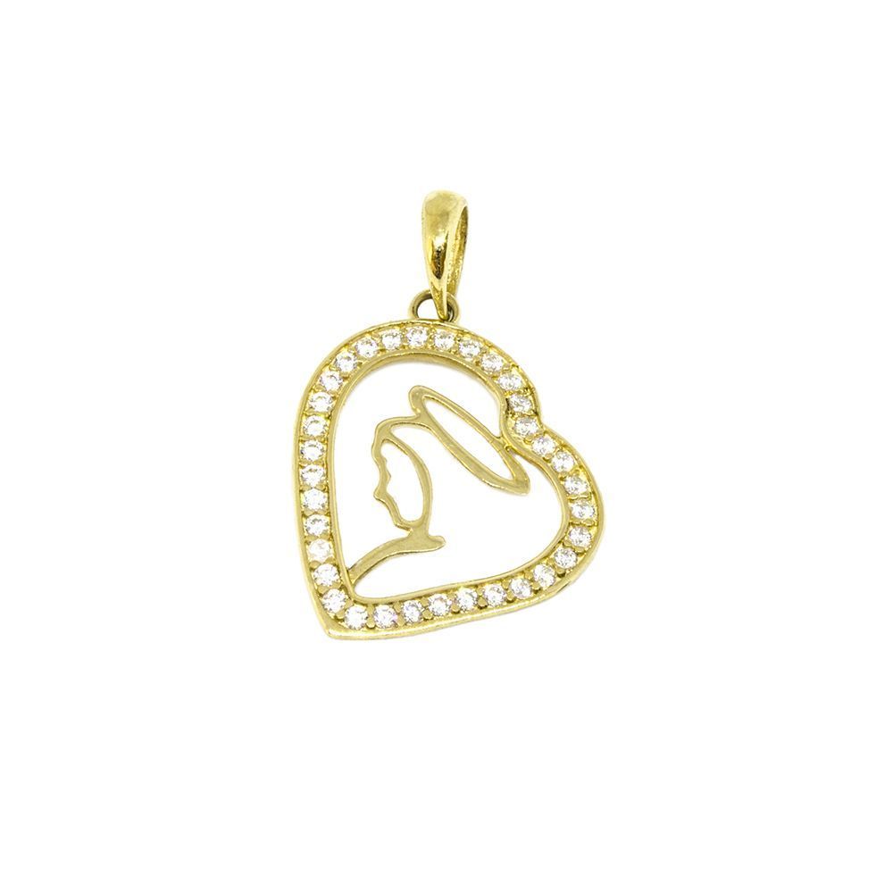 Pingente Cora��o de Maria com Zirc�nia em Ouro 18 Kilates - 25045